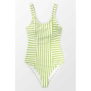 Cupshe Avocado Green Stripe One-shoulder One-piece